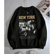 Moletom casual, gola redonda, manga longa, estampa gráfica de Nova York, estilo urbano, caimento confortável