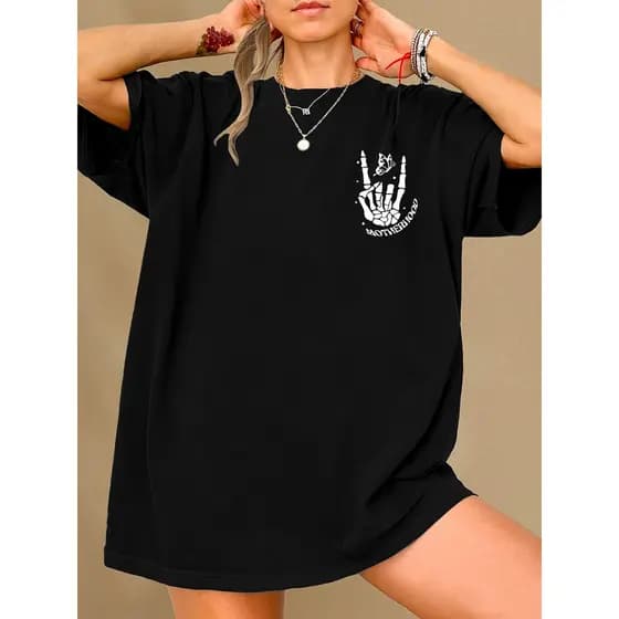 * Popa Camisetas * Tamanho Grande - T-shirt de Verão Casual para Mulher com Estampado Dupla Face, Gola Redonda e Ombros