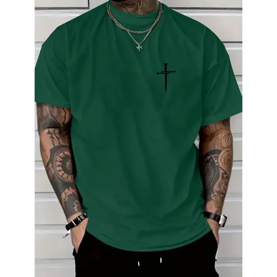 Camiseta Masculina H848 de Manga Curta com Estampa Cruzada Geométrica - Tecido Macio e Microelástico, Corte Regular, Gol