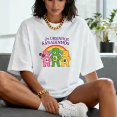 Camiseta Camisa T-shirt Feminina100%Algodão Oversized Treino Gym Academia Fitness Musculação Ursinhos
