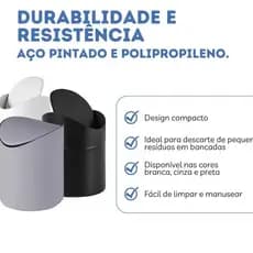Mini Lixeira De Bancada Basculante Matte Cinza Powermaid