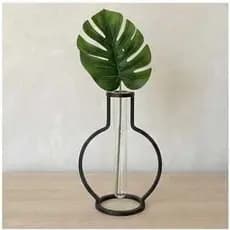 Vaso Decorativo 3d Com Vidro E Folha Costela De Adão Luxo com 1 Haste de costela de adão