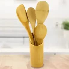 Kit Colher de Pau Utensílios de Cozinha Bambu com 5 Peças