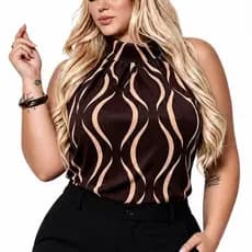 Blusa Feminina Plus Size Elegante Gola Alta Casual