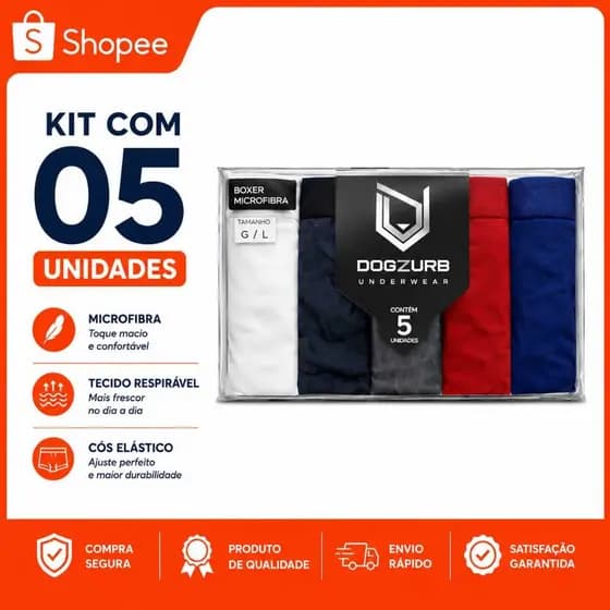 Kit c/ 5 Cuecas Boxer Masculinas Minimalistas  DOGZURB em Microfibra Premium | Conforto e Estilo