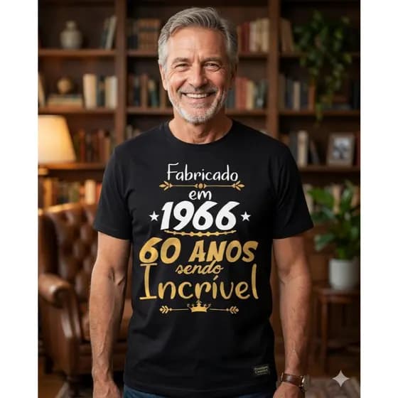 Camiseta FABRICADO 1966 60 ANOS sendo incrivel camiseta aniversário blusa para presente camisa idade