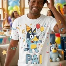 Camiseta PAI tema de festa infantil camisa presente aniversário cachorrinho promoção bluey
