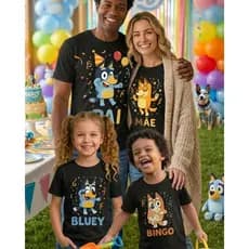 Camiseta infantil ANIVERSARIO BLUEY familia cachorrinho desenho blue promoção