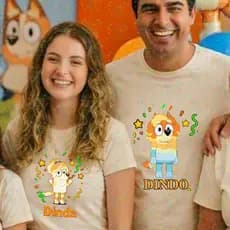 Camiseta DINDO ou DINDA familia cachorrinho tema de festa infantil blusas promoção bluey bingo