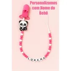 Prendedor de Chupeta Personalizado Menina Panda Fofo – Nome do Bebê