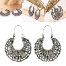 Brincos De Argola Étnicos Tribais Astecas Hippy Boho Pendurados Prata Moda Tibetana
