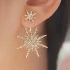 Par de Brincos de Floco de Neve com Pedras Incrustadas, Modelo Suspenso Traseiro, Acessório de Moda Novo