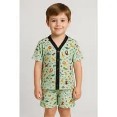 Pijama Infantil menino de Botão americano Pijama Manga Curta e Short Conjunto Masculino de Dormir