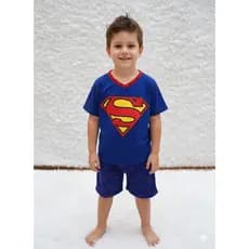 Pijama Infantil Menino Manga curta e short Super Homem Heroi Conjunto Masculino de Dormir