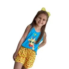 Pijama Infantil Regata de Verão baby doll com short Menina Conjunto de Dormir Feminino stitch calor