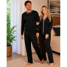 Pijama Casal Longo de Frio Feminino Masculino Conjunto Casais Combinando
