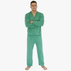 Pijama Masculino de Inverno Manga Comprida com Botões Calça Conjunto Longo de Frio Abotoavel Homem