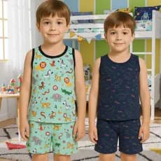 Kit 2 Pijamas Infatil Menino Conjunto de Dormir Verão Fresquinho Regata e Short
