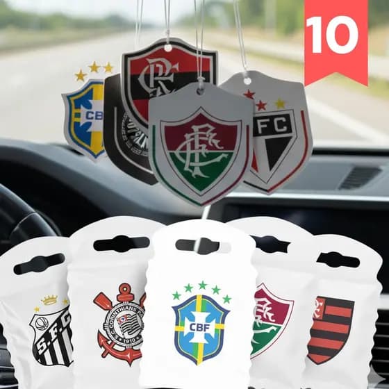 Kit 10x Lixo Car + Cheirinho Aromatizante de Carro Time Brasileiro Veiculo