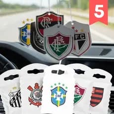 Kit 5x Cheirinho de Carro + Lixocar Time Brasileiro Aromatizante Original Veiculo Lava Rapido