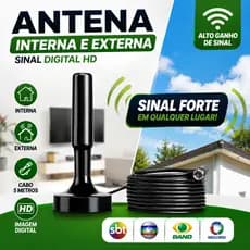 Antena Digital TV Interna Externa 4K Full HD UHF HDTV Longo Alcance Amplificada Cabo 1,8m