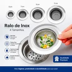 Ralo de Pia com Borda para Cozinha Aço Inox Ralinho Prime 4 Tamanhos Diderente