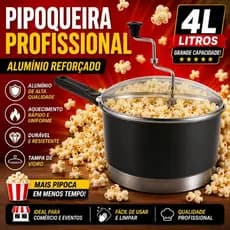 Panela Pipoqueira em Aluminio 4 Litros Grande N° 20 Tampa de vidro Preto Craqueado Profissional
