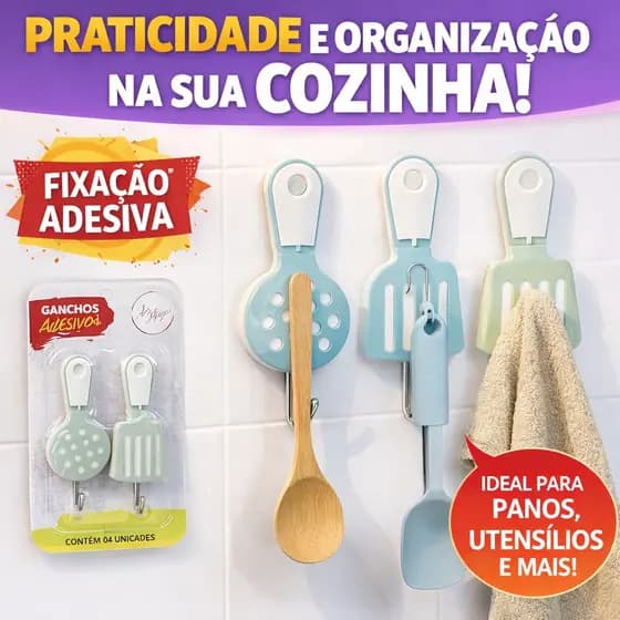 Kit Ganchos Adesivo Resistente Com Alta Durabilidade Suporta 1,5kg Decorativo Cozinha Prática Leve