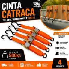 Jogo 4 Cintas Para Carga Com Catraca ACI-425 4,5M x 25mm Suporta 120kg Amarração Transporte Seguro