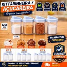Kit Farinheira Açucareiro Acrílico Cristal Com Tampa Dosadora Cozinha 480ml Kit com 2/3/4 Unidades