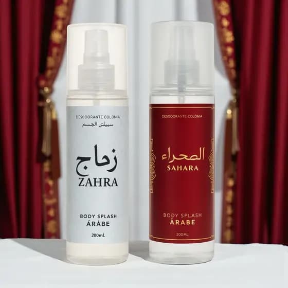 KIT ARABE Dois Body Splash Cheirosos de Ótima Fixação ZAHRA + SAHARA Feminino 200ml cada