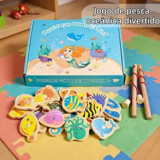 30 Pçs Jogo De Pesca Magnética De Madeira Conjunto De Brinquedos Para Crianças Dos Desenhos Animados Peixe Montessori