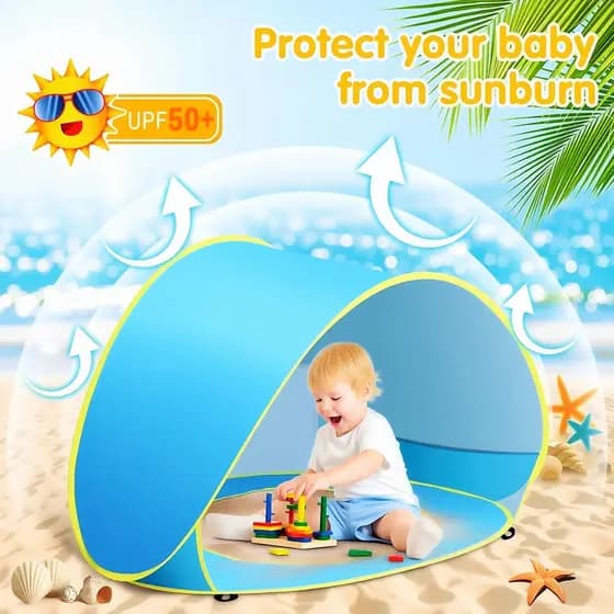 Barraca Infantil Azul De Praia Com Piscina Com Protecao UV Tenda Cabana Grande