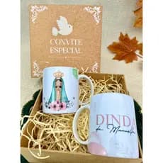 Caneca Padrinhos Batizado Caixa MDF Personalizada Batismo Presente Padrinho Madrinha Dinda Dindo
