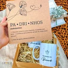 Caixa e Caneca Personalizada Padrinhos Batismo, Caixinha e Caneca de Porcelana Batizado Dinda