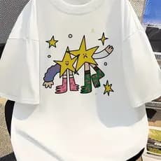 Bonito Camiseta Masculina De Algodão Com Estampa De Estrela Dançante, Blusa Casual De Verão Com Gola Redonda