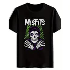 Bonito Camiseta Feminina Casual De Algodão, Folgada, Com Estampa De Terror Punk Dos Misfits