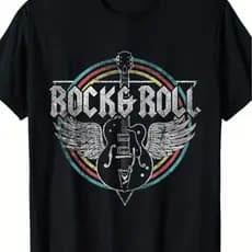 Bonito Camiseta Moda Estampa Guitarra De Rock,Camisa Unissex 100% Algodão Top Rua De Alta Qualidade