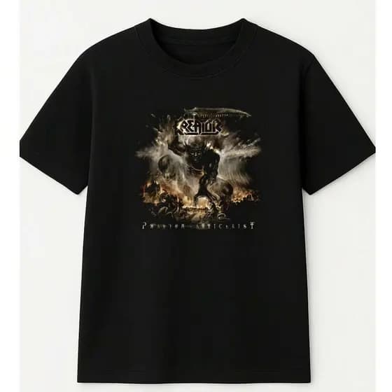 Bonito Camiseta Preta Unissex De Rock, 100% Algodão | Estampa: "Kreator Phantom" | Casual Chique Inspirado No Rock
