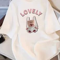 Bonito Camiseta Feminina Casual Macia De Manga Curta Com Estampa Divertida E Fofa "ADORÁVEL"
