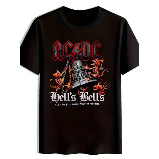 Bonito Camiseta Unissex De Algodão Puro Estilo Street Rock Com Estampa "Hell's Bell" Do AC/DC