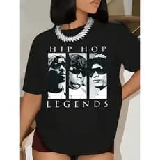 Bonito Camiseta Feminina Plus Size De Algodão Estilo Hip-hop Com Estampa De Retrato Em Estilo Cartoon