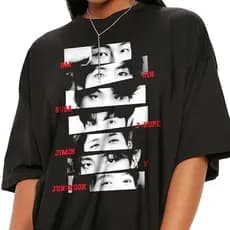 Camiseta Masculina Feminina Oversized Estampa Nomes BTS RM Jin Suga J-Hope Jimin V Jungkook, T-shirt Streetwear Unissex