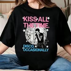Camiseta Cropped Oversized Feminina Estampa Harry Styles Retrato Bola de Discô Estrelas Texto Rosa Azul, Camiseta