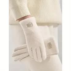 1 Par de Luvas Femininas Teddy de Pelúcia com Toque Sensível ao Toque, Luvas Térmicas de Outono/Inverno, Luvas de Dedo D