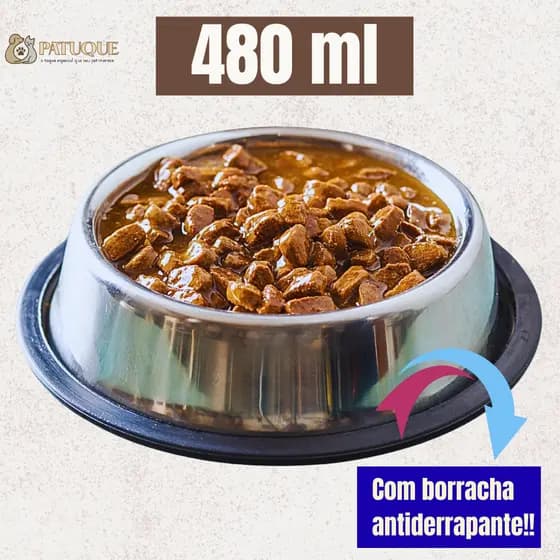 Comedouro Pote Comida Ração Água Pet Cães Gatos Inox Antiderrapante - Comedouro para Cachorro Inox 480 ml