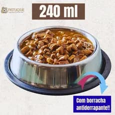 Comedouro Pote Comida Ração Água Pet Cães Gatos Inox Antiderrapante - Comedouro para Cachorro Inox 240 ml