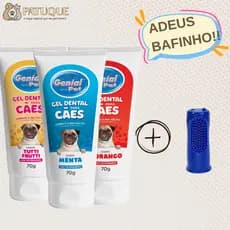 Creme dental e Escova Dedeira para Cães Cachorro Gato Genial Pet