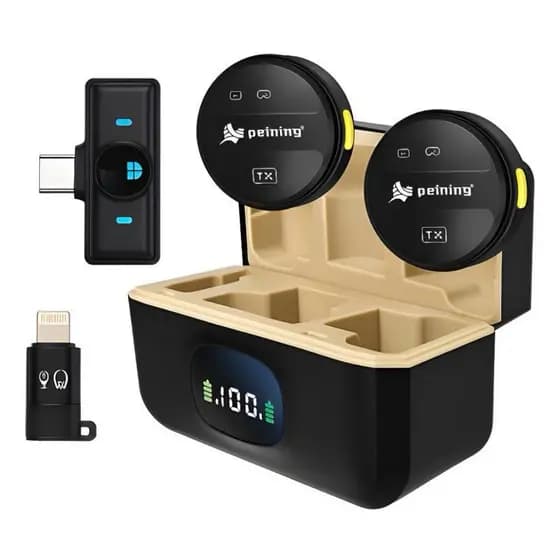 Microfone Sem Fio Tipo-C para iPhone e Android com Redução de Ruído, Lapela Dupla, Ideal para Vídeo, Live e Gravação