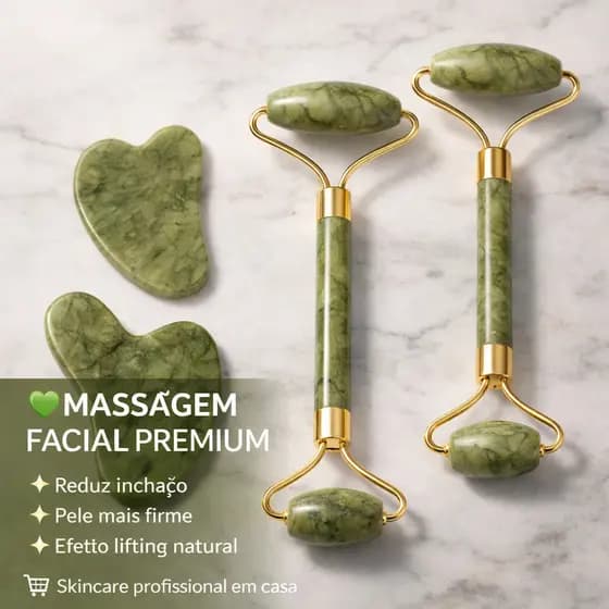 Kit 2 Rolo Pedra de Jade Placa Gua Sha Massagem Facial Anti Rugas Rolinho Jade Original Variações
